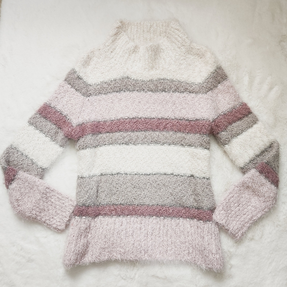 LUX II SWEATER SOFT FUZZY PURPLE GREY CREAM BUTTER LG LARGE L